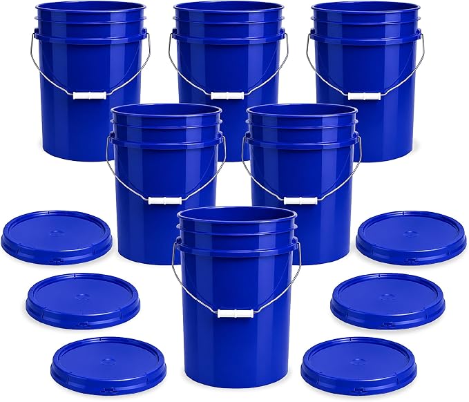 5 Gallon Bucket - Food Grade w/Lid BPA-Free,6 Pack - Blue | Airtight Gasketed Tear Strip Lid, Heavy-Duty 90 Mil HDPE Plastic Pail, Bulk Storage, Food Safe Durable Container, Made in USA by ePackageSupply
