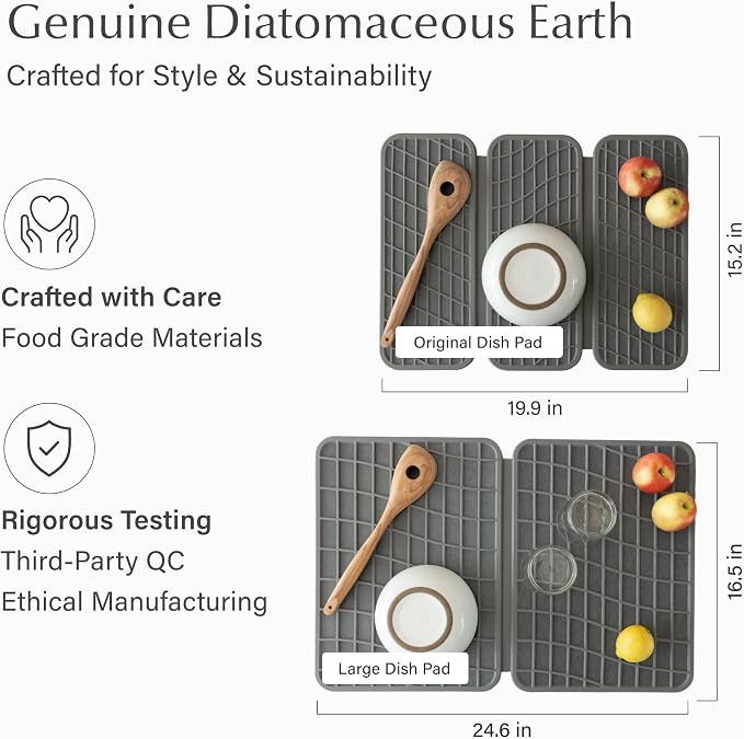 Dorai Home Dish Pad - Collapsable Stone Dish Drying Mat with Diatomaceous Earth for Quick Drying - Ultra Absorbent - Encased in Silicone - Eco-Friendly, Foldable - Large 24.6" x 16.5", Slate - Image 4