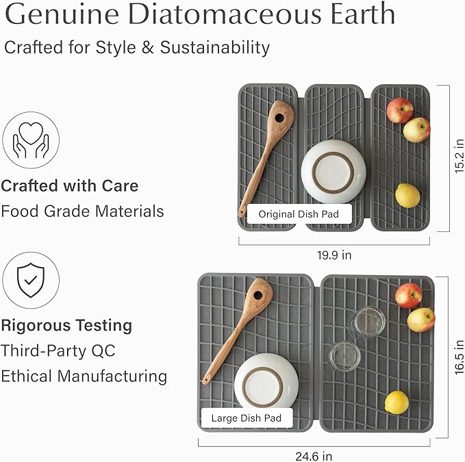 Dorai Home Dish Pad - Collapsable Stone Dish Drying Mat with Diatomaceous Earth for Quick Drying - Ultra Absorbent - Encased in Silicone - Eco-Friendly, Foldable - Original 19.9"x15.2", Slate - Image 4