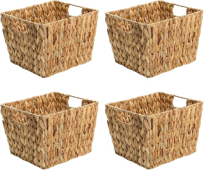 Trademark Innovations Hyacinth Storage Basket with Handles, Rectangular (Set of 4, 11.5") by Trademark+Innovations