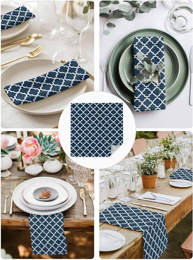 Cloth Napkins Set of 4-20x20 Inches, Lake Blue Moroccon Washable Reusable Table Napkins, Minimalist Ethnic Bohemian Aesthetic Soft & Absortbent Dining Napkin for Party Wedding Hotel Restaurant - Image 4