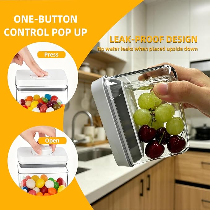 Pop Push Button Airtight Food Storage Containers 4 Pack (0.7Qt) | BPA-Free Stackable Square Canisters for Nuts, Candy, Spices, Pet Treats, Small Snacks - Image 5
