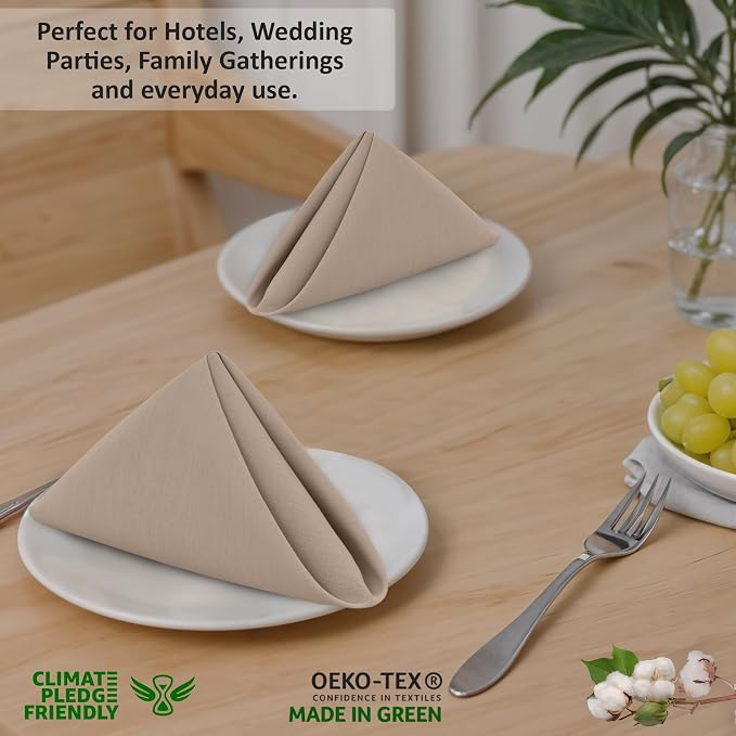 Ruvanti Cloth Napkins Set of 12, 18x18 Inches, 100% Cotton, Washable, Soft & Absorbent, Perfect for Wedding, Christmas, ‎Thanksgiving Dinners - Light Taupe - Image 7