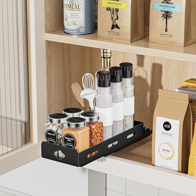 BOIVSHI Pull Out Spice Rack Organizer for Cabinet, Heavy Duty Spice Organizer for Cabinet, Vertical Spice Rack for Kitchen, Cabinet, Pantry, Cupboard (4.2''Wx10.5''Dx2.8''H, Metal Black) - Image 3