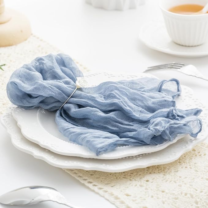 100 Pack Dusty Blue Cheesecloth Napkins Washable 21x21 Inches Dusty Blue Cloth Napkins Set of 100 Bridal Baby Shower Dinner Table Napkins for Wedding Rustic Boho Cotton Gauze Summer Party Table Decor - Image 5