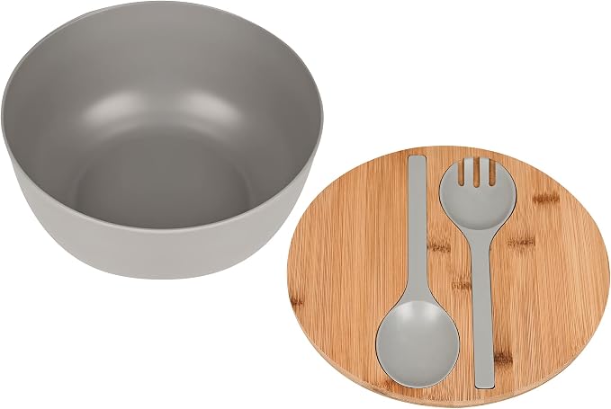 LOVYANXUE Bamboo Fiber Salad Bowl with Servers Set Large 9.8inches Nature Bamboo Mixing Bowl with Servers with Lid Spoon and Fork for Fruits,Salads and Vegetables - Image 2