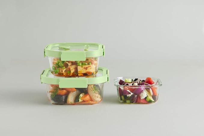 Lékué x3 Square Glass Food Containers with Airtight Lids & Steam Valves - 3pc Set - Borosilicate Glass & 100% Platinum Silicone Dishes for Storage & Cooking - Microwave, Freezer & Dishwasher Safe - Image 3