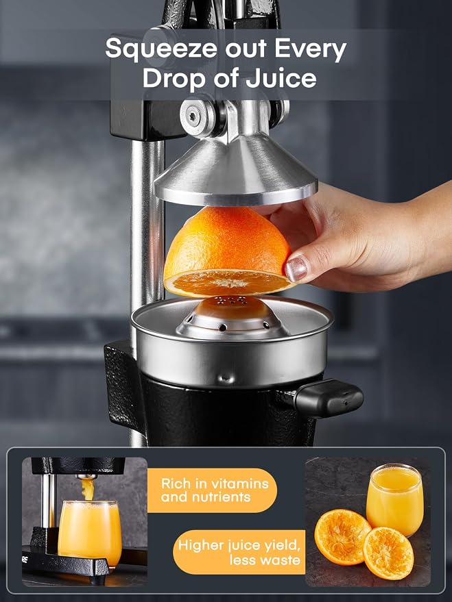 FOHERE Orange Juicer Squeezer, Cast Iron Lemon Squeezer, Commercial Citrus Juicer Hand Press for Orange, Lemon, Pomegranate, Grapefruit, Easy to Clean Citrus Squeezer with a Stainless Steel Cup - Image 5