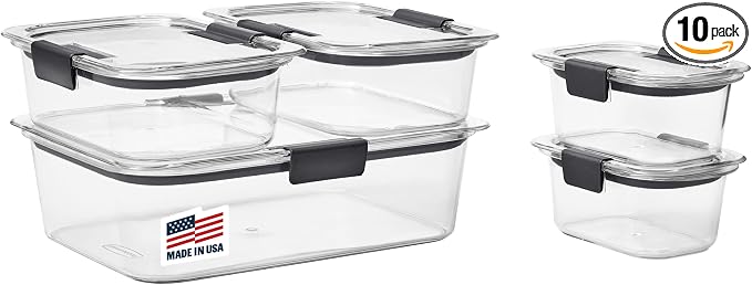 Rubbermaid Brilliance Food Storage Containers, Set of 5 (10 Pieces), BPA-Free, Leak-Proof, Clear by Unknown