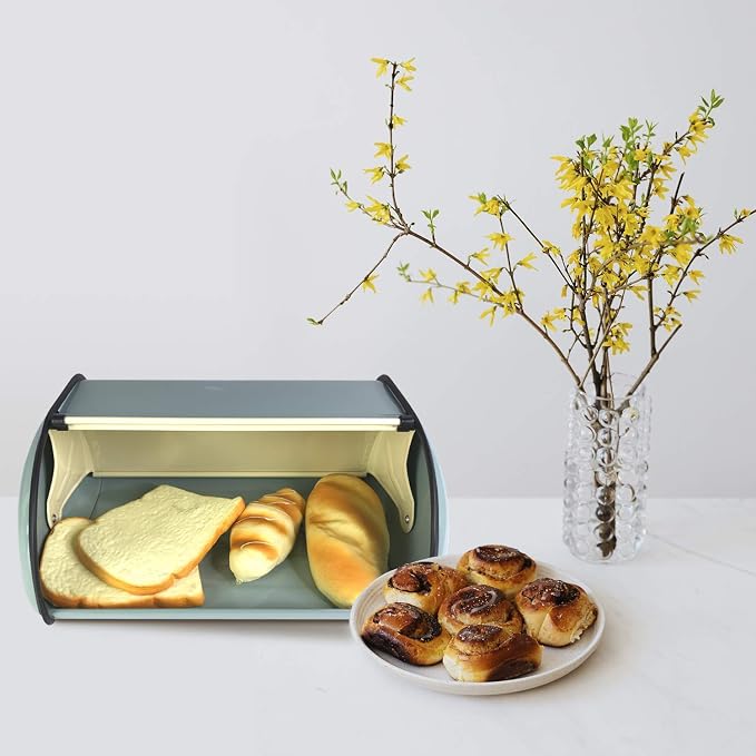 SOTECH Metal Bread Box Roll Top Vintage Breadbox for Kitchen Countertop Retro Bread Bin Holder Counter Farmhouse Bread Storage Container Blue - Image 6