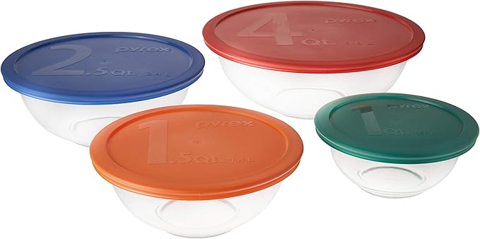 Pyrex Smart Essentials Mixing Bowl Set Including Locking Lids (Clear), 8 piece,5 quarts by Pyrex