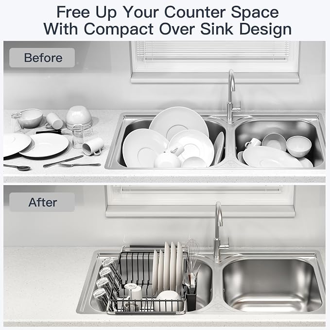 Dish Drying Rack Over The Sink with Utensil Holder | Expandable Stainless Steel Dish Drainer for Small Kitchen, Apartment, RV, Counter Space Saving, Perfect Fit, Rustproof - Image 2