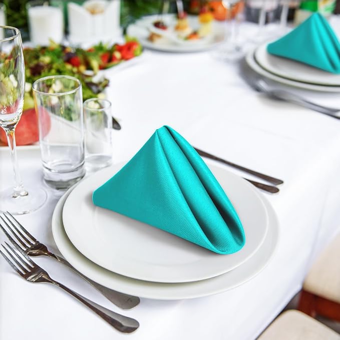 SuperO Set of 40 Cloth Napkins 17 x 17 Inch, Polyester Solid Washable Dinner Napkins with Hemmed Edges,Great for Restaurant, Wedding and Party(Turquoise) - Image 4