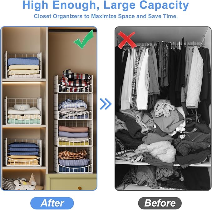 Hongtamoya 4-Tier Stackable Closet Organizers and Storage Shelves, Foldable & Mutifunctional Clothes Storage Basket Sweater Organizer Bins Container for Wardrobe Kitchen Office Bathroom, White - Image 4