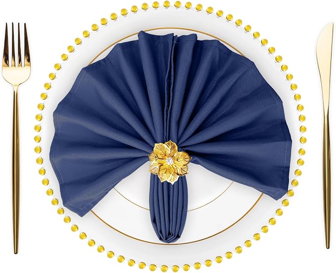 SuperO Set of 40 Cloth Napkins 17 x 17 Inch, Polyester Solid Washable Dinner Napkins with Hemmed Edges,Great for Restaurant, Wedding and Party(Navy Blue) by SuperO