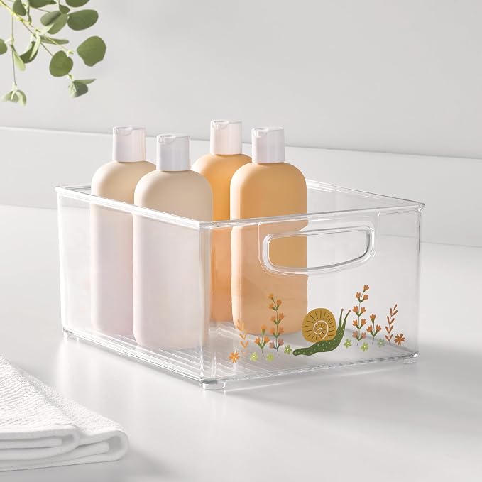 iDesign Bathroom Organizer Bin, Clear/Snail | Decorative Print, Stackable, Plastic Storage Basket, For Makeup & Vanity Organization - Image 6