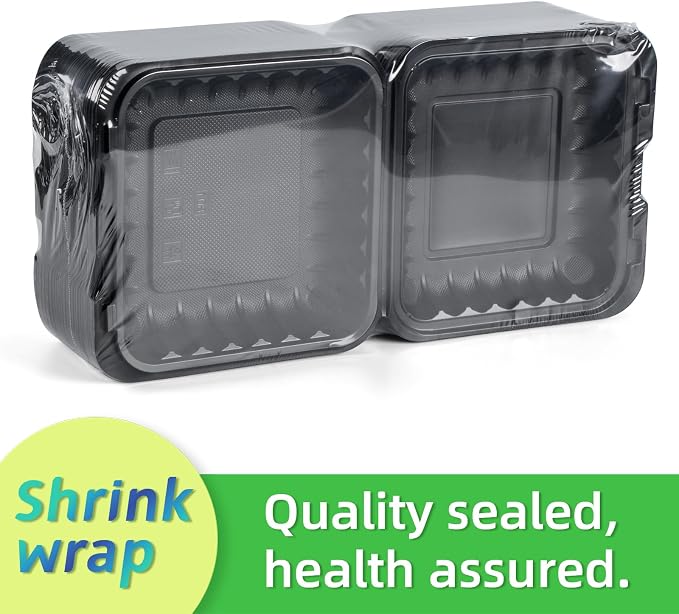 8 Inch 34oz 55-Pack Black To Go Boxes - Shrink Wrapped No Pre-Wash | BPA Free Sturdy Reusable & Elegant | Microwave Safe for Hot Meals, Leftovers & Events | Disposable Takeout Food Containers - Image 2