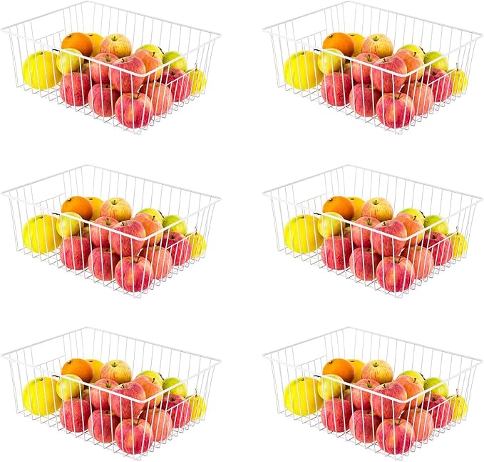 6 Pack Upright Freezer Organizer Bins - Standup Freezer Organizers for 16 Cu.Ft Upright Freezer Improve Air Circulation, Wire Storage Baskets, White by Unknown