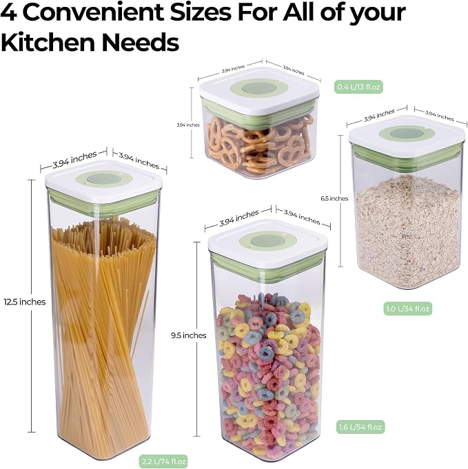 Pop Airtight Food Storage Containers with Date Recording Lids, Stackable Plastic Storage Containers Set of 5, Dry Cereal Container Set for Pantry Countertop Fridge Organization - Image 5