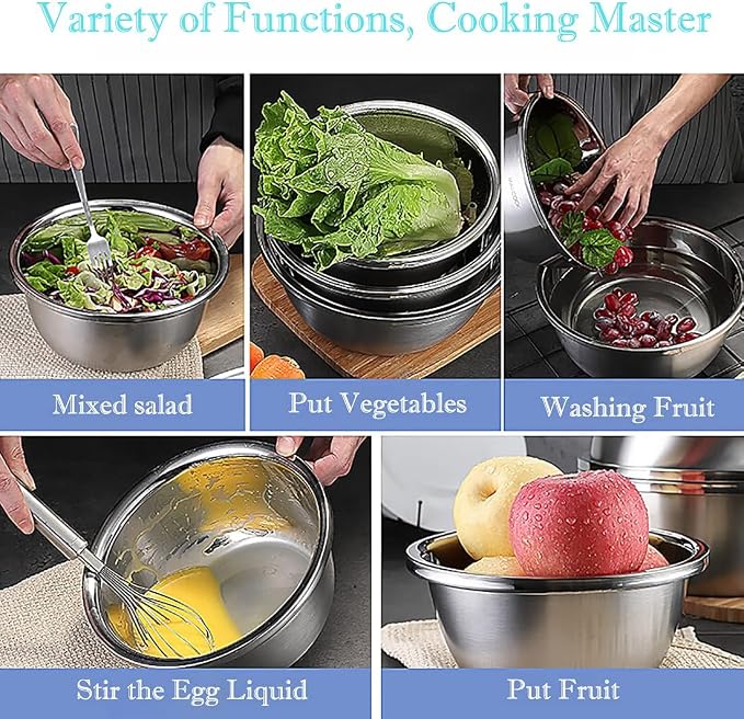 meleg otthon Stainless Steel Mixing Bowls, 13.5QT Metal Bowls, Salad Bowl, Heavy Duty Deeper Edge Mirror Finish Dishwasher Safe Bowl(14.17'' diameter x 5.35''high) - Image 5