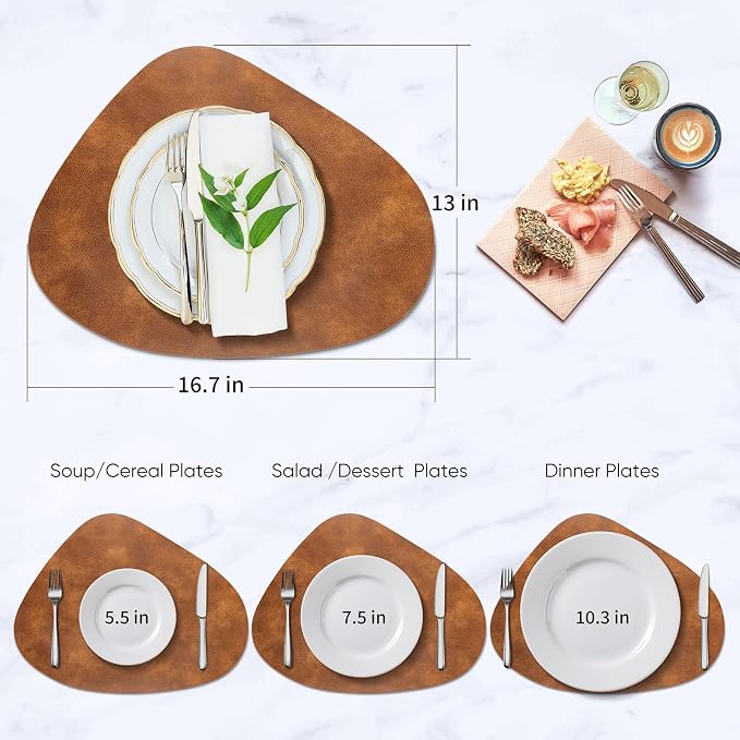 ADRIMER Placemats, Heat Resistant Round Placemats Set of 4 Washable 13 x 17 Inch, Waterproof Table Mats Wipeable for Kitchen, Dining Room Table Christmas Decor, Turmeric Brown - Image 6
