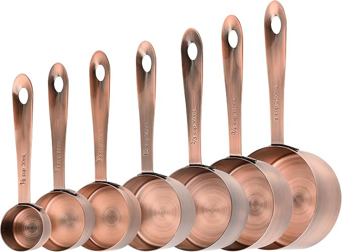 Copper Measuring Cups and Spoons Set 16, Dry&Liquid Stainless Steel Measuring Cups and Spoons, 7 Metric&US Measing Cups & 6 Measuring Spoons & Measure Equivalents for Kitchen&Baking - Image 2