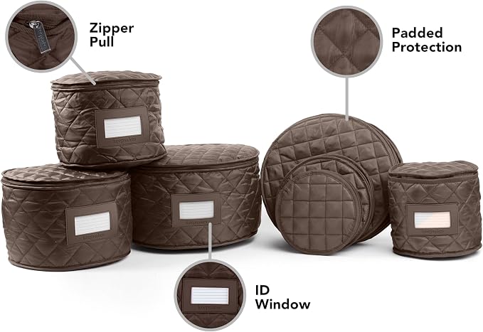 Covermates Keepsakes Dish Storage Set – Padded China & Dinnerware Storage Cases with Dividers, Cup & Stemware Storage, Quilted Polyester Protection, ID Window, Bronze - Image 2