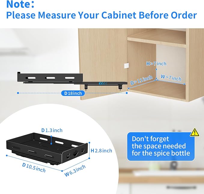 BOIVSHI Pull Out Spice Rack Organizer for Cabinet, Heavy Duty - Sliding Spice Rack, Vertical Spice Rack for Kitchen, Cabinet, Cupboard, Pantry (6.3''Wx10.5''Dx2.8''H, Metal Black) - Image 4