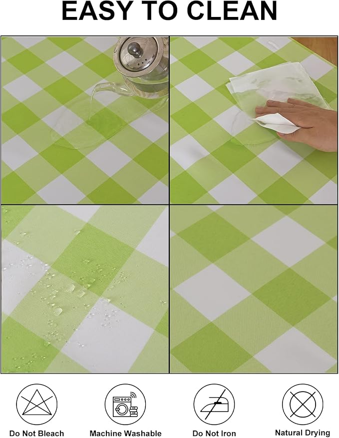 Cupuamon 2 Pack Waterproof Polyester Fabic Rectangle Checkered Tablecloth，60x84 Outdoor Table Cloth，Oil Stain Prevention Table Cloth for Pinics and Parties（Emerald and White） - Image 3