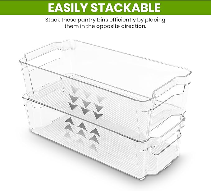 Utopia Home Plastic Stackable Storage Bins for Fridge, 8 Pack, Clear | Durable Plastic Storage Containers with Easy Grip Handles for Pantry, Kitchen Cabinets & Countertops - Image 7