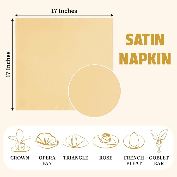 MDS® Pack of 150 Satin Napkins 12 x 12 Inch, Soft Silky Reusable Cloth Dinner Table Napkins for Wedding Décor, Reception, Birthday, Parties, Banquets, Catering, Restaurants & Hotel - Beige - Image 4