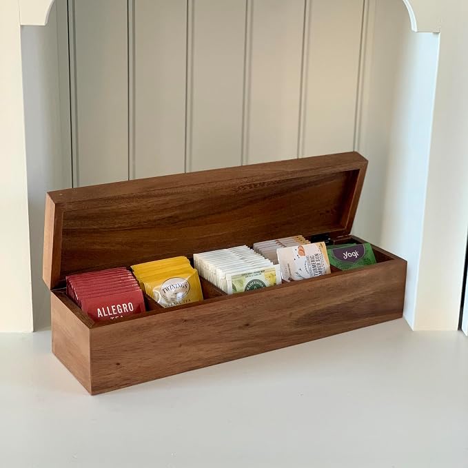 Ironwood Gourmet Large 5 Compartment Tea Box, Acacia Wood Tea Bag Organizer With Lid | Store & Display Tea Bag Collections | Beautiful Acacia Wood Tea Storage Box With Lid | Great For Jewelry and Arts & Crafts - Image 6