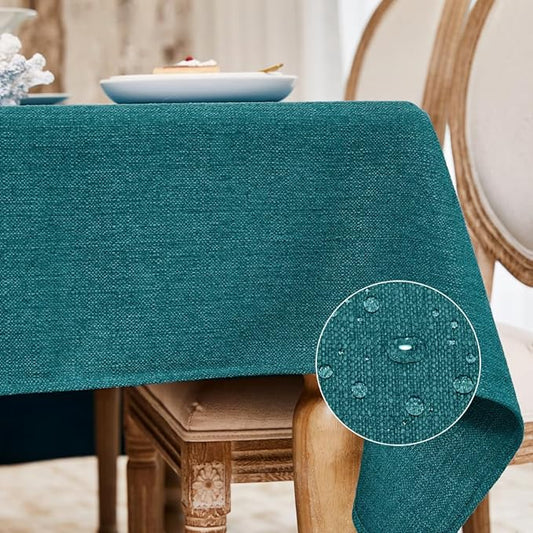 BALCONY & FALCON Rectangle Table Cloth Waterproof Teal 35"x35" | Square Washable Wrinkle Resistant Table Cloth Linen Fabric Tablecloths for Dining Party Kitchen Wedding and Outdoor Use by BALCONYFALCON