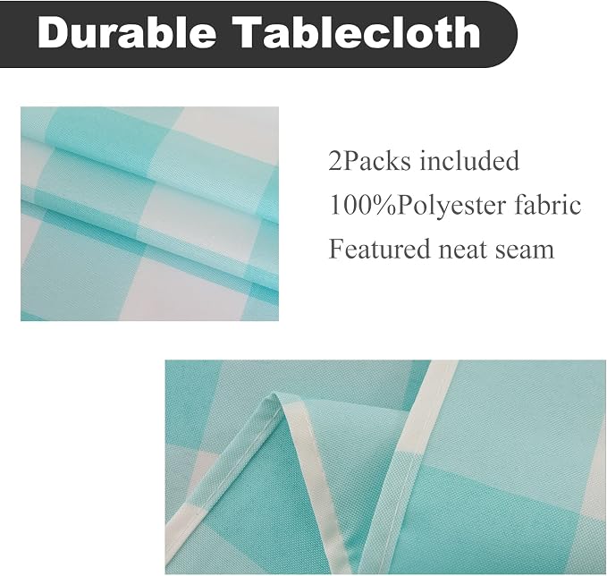 Cupuamon 2 Pack Waterproof Polyester Fabic Rectangle Checkered Tablecloth，60x84 Outdoor Table Cloth，Oil Stain Prevention Table Cloth for Pinics and Parties（Aqua and White） - Image 2