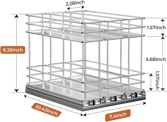 Mystozer Pull Out Spice Rack Organizer for Cabinet, Slide Out Spice Racks, Easy to Install Spice Cabinet Organizers, 7.4" Wx10.43 Dx8.26 H, 3 Drawers 2 Tiers(Silver) - Image 7
