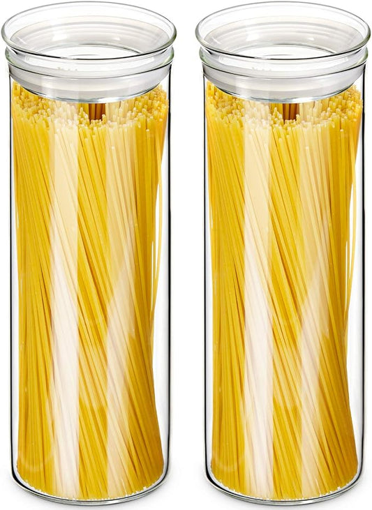 ZENS Glass Spaghetti Storage Container, 65oz Tall Glass Jars Set of 2 | Borosilicate Glass Canisters with Airtight Lids, Spaghetti Pasta Airtight Storage Jars for Kitchen Pantry by ZENSLIFESTYLE