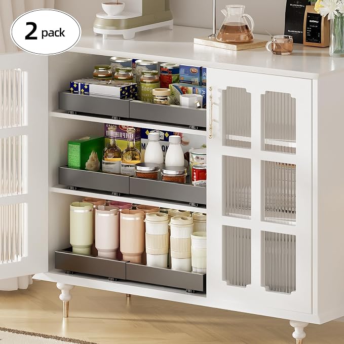 Delamu 16" Deep Pull Out Cabinet Organizer with 6 Dividers, Expandable (11.7 "-20" W) Pull Out Drawers for Cabinets, Cabinet Trays Pull Out for Cabinets in Kitchen, Pantry or Bathroom, Black, 2 Pack - Image 8
