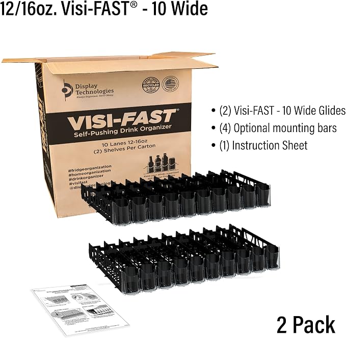 Visi-FAST Spring Push Drink Dispenser, Refrigerator Organizers and Storage for 12/16 oz Beverages, Bottles, and Cans, Drink Dispenser for Fridge, Commercial and Home, (Pack of 2) - Image 5