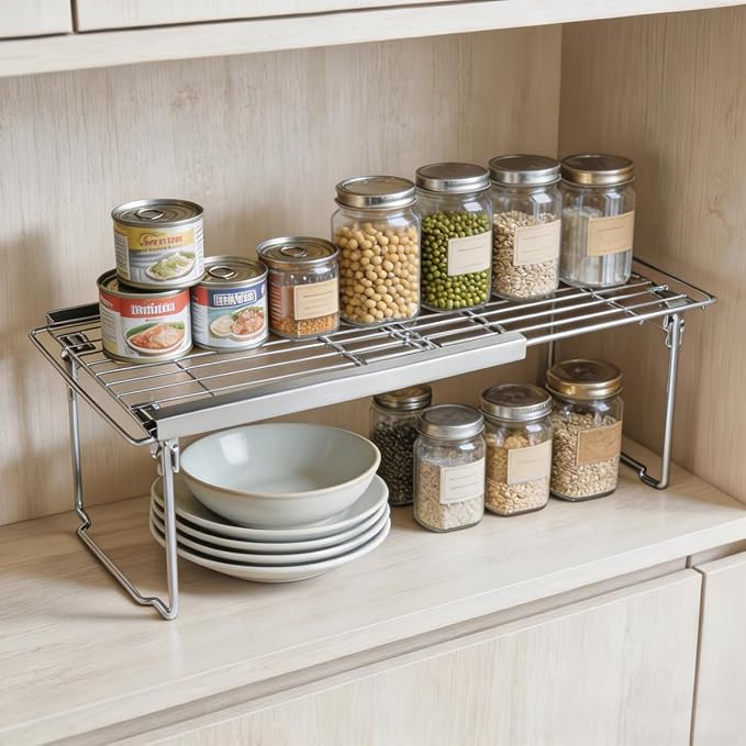 Orgneas Expandable Freezer Shelf, 15.8"-22" Adjustable Cooler Shelf Organizer, Thickened Heavy Duty Cabinet Shelf Organizer and Storage for Kitchen Pantry Refrigerator and Cooler - Image 4