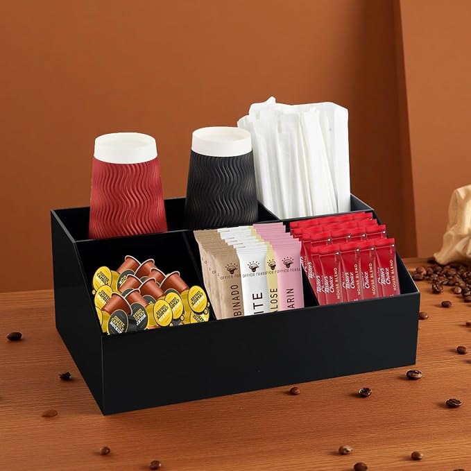 Acrylic Coffee Bar Station Organizer Countertop for Sugar Tea Packets Black - Image 7