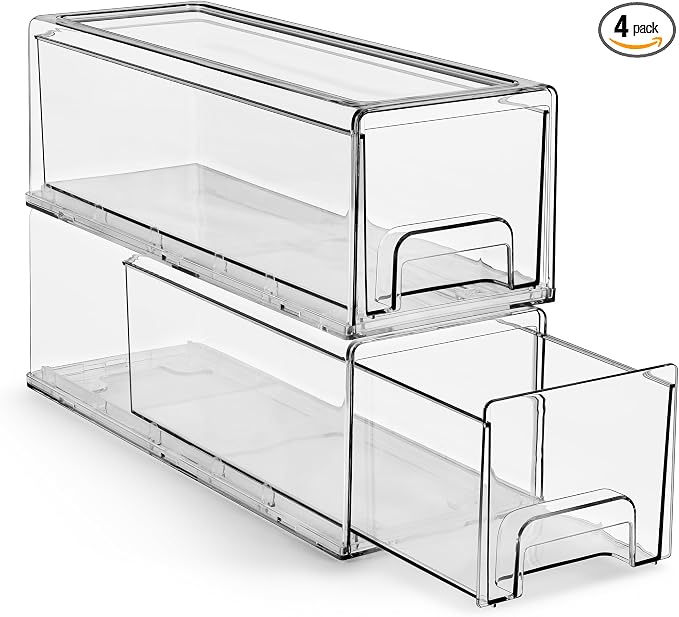 Sorbus Small Wide Clear Storage Drawers (2 Pack) – Stackable Storage Drawers for Pantry, Fridge, or Cabinet – Slide Out Clear Bins with Handles for Organizing by Sorbus