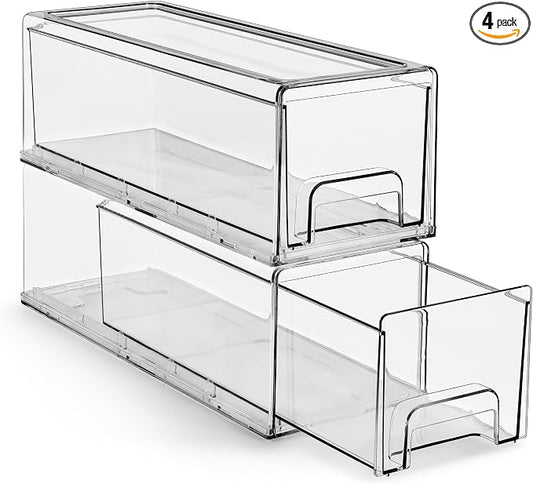 Sorbus Small Wide Clear Storage Drawers (2 Pack) – Stackable Storage Drawers for Pantry, Fridge, or Cabinet – Slide Out Clear Bins with Handles for Organizing by Sorbus