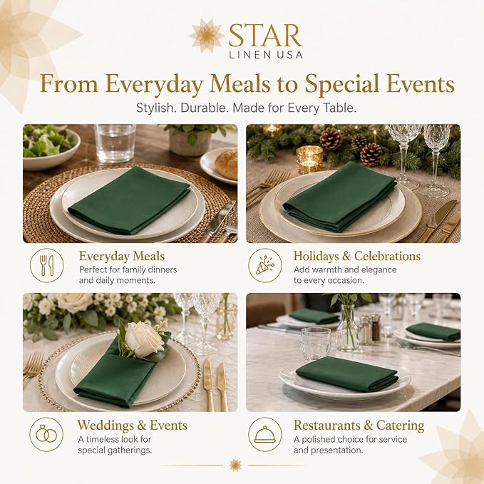 Green Cloth Napkins, 20 x 20 in, 60 Pack | Reusable spun polyester dinner napkins with cotton-like feel for restaurants, weddings and events - Image 7
