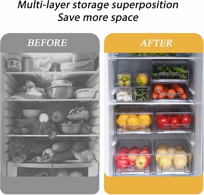 bealy 2 Pack Stackable Clear Drawer Organizer, Large Pull Out Fridge Organizers and Storage Container, Refrigerator Organizers and Storage for Fruit, Produce, Vegetables, Drinks, Snack and Food - Image 5