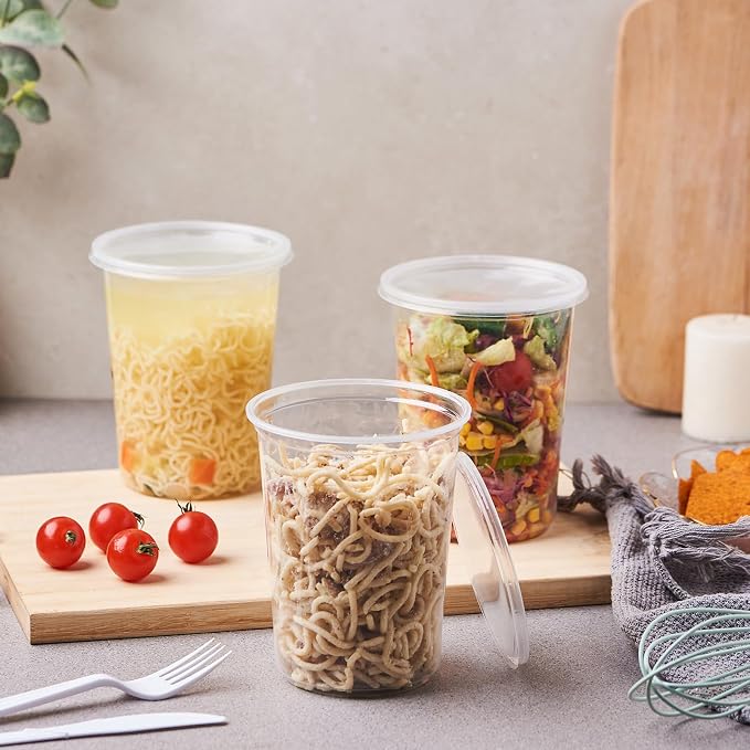 Jaluxing [42 Sets - 32 oz. Plastic Deli Food Storage Soup Togo Containers With Airtight Lids Clear Disposable Takeout Quart Container (Formerly FULING) - Image 4