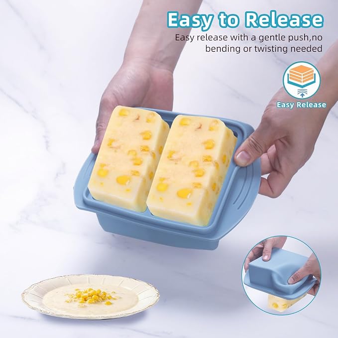 Silicone Freezer Trays with Lid (8-Pack), 1-Cup, 2-Cup, 2-Tbsp & 1-Tbsp Silicone Freezer Molds, Stackable Soup Freezer Meal Prep Containers,Ice Cube Tray for Making Sauce,Yogurt Bites (Blue 8 Pack) - Image 5