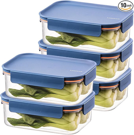 LocknLock Tritan Plastic Bisfree Modular Plus Food Storage Container Set, Lunch, Meal Prep, Stackable, BPA-Free, Leakproof, Freezer-Safe, 10 Pieces, 5 Boxes and 5 Lids, Navy, 910ml by LocknLock