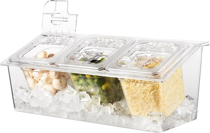 Commercial Spice Rack Set, NSF Certified, Polycarbonate Inclined Organizer Shelf with 3 1/6 6" Pan(9.6 Cup), Countertop Holder for Seasoning Topping, Freezer Safe by CURTA