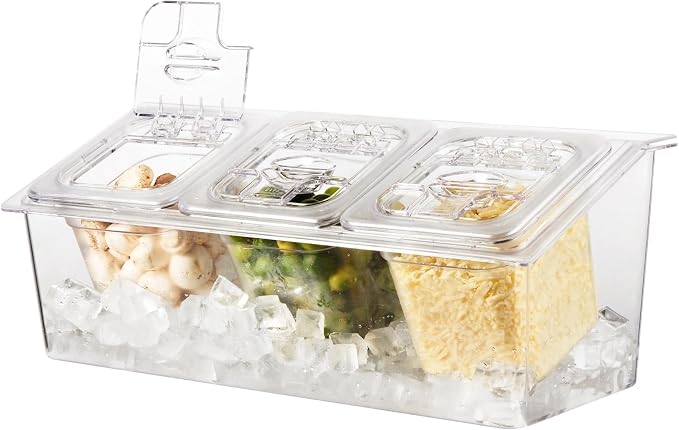 Commercial Spice Rack Set, NSF Certified, Polycarbonate Inclined Organizer Shelf with 3 1/6 6" Pan(9.6 Cup), Countertop Holder for Seasoning Topping, Freezer Safe by CURTA