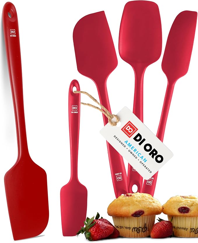 DI ORO Silicone Spatula Set - Rubber Kitchen Spatulas for Baking, Cooking, & Mixing - 600°F Heat-Resistant & BPA Free Silicone Scraper Spatulas for Nonstick Cookware - Dishwasher Safe (5pc, Red) by DIORO